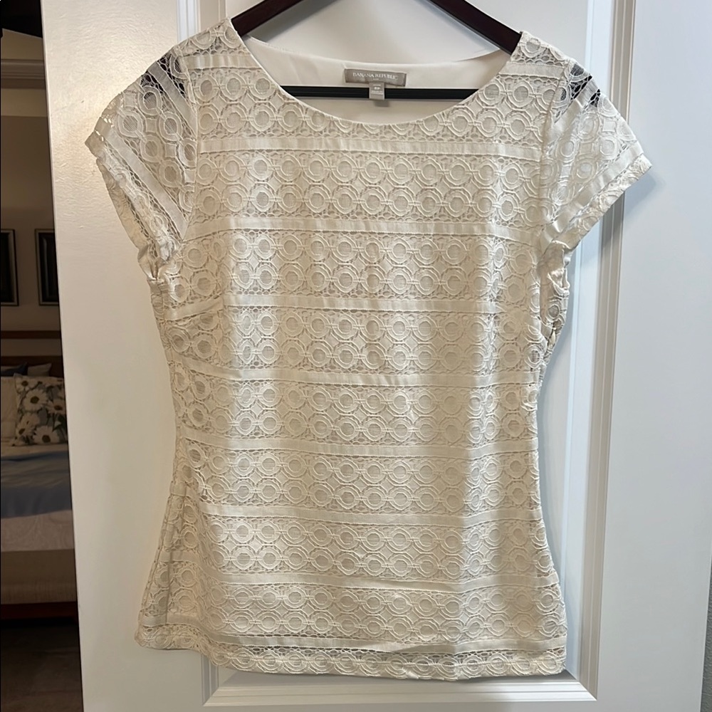 Banana Republic Cream Cap Sleeve Embellished Blouse
